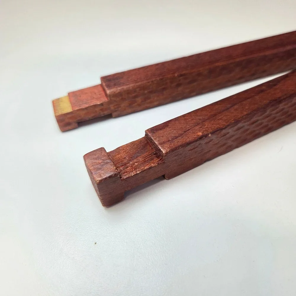 Vintage Hammered Wood Blocks Long Square Notched Replacement Parts Set of 2